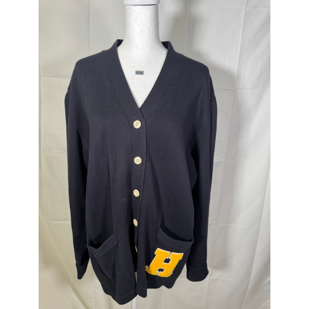 Tommy‎ Hilfiger Navy Blue Button Front Cardigan with H Letterman Patch